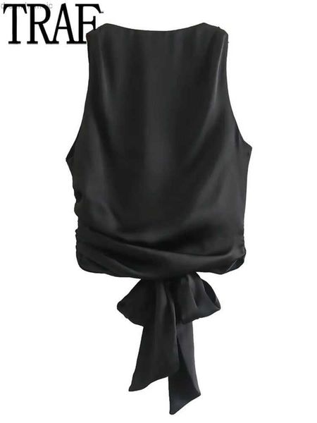 

traf backless crop women satin black female tied sleeveless tank for women fashion y2k streetwear woman 0419, White