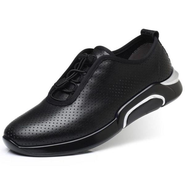 

elevator shoes soft soles men leather casual shoes breath comfort sneakers elastic lace up man height increasing shoes z4801080, Black;white