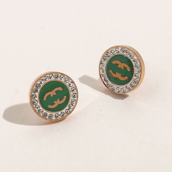 

diamond elegant designer letter stud earrings fashion style round letter earring for charm women brand jewelry accessory gifts high quality, Golden;silver