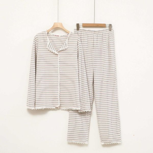 

pajama women's autumn new style small sweet de rong flower collar cardigan long sleeve pants can be outworn home fur