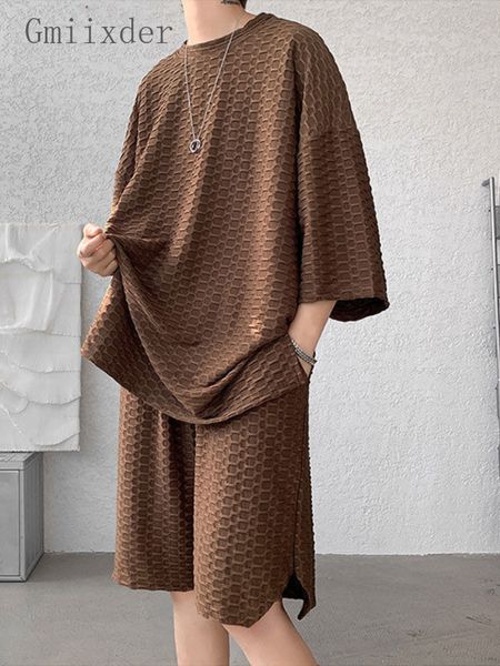 

men's tracksuits brown ice silk suit men's summer solid short-sleeved t-shirt shorts basketball two-piece set men sports high-end, Gray