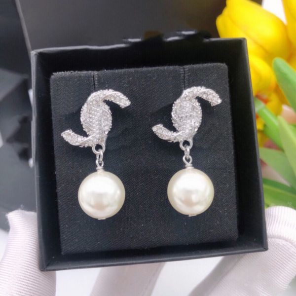 

designer c earring luxury stud earing women fashion jewelry metal letter crystal pearl earrings cjeweler woman gift ohrringe ads5445, Golden;silver