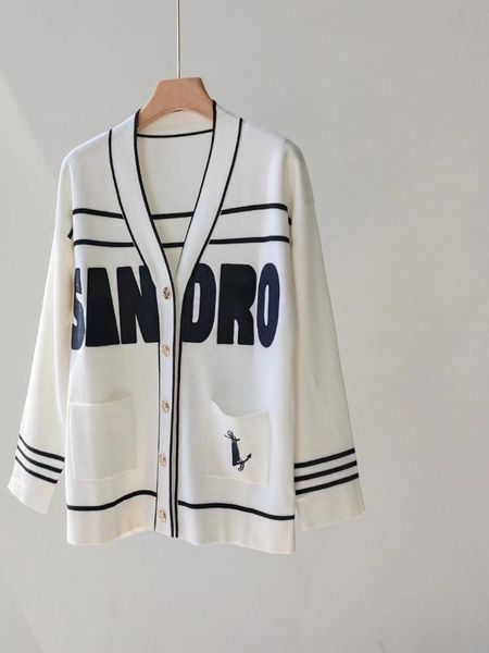 

sweaters ioo ivory letter printed vneck women cardigan 2022 french pairs fashion, White;black