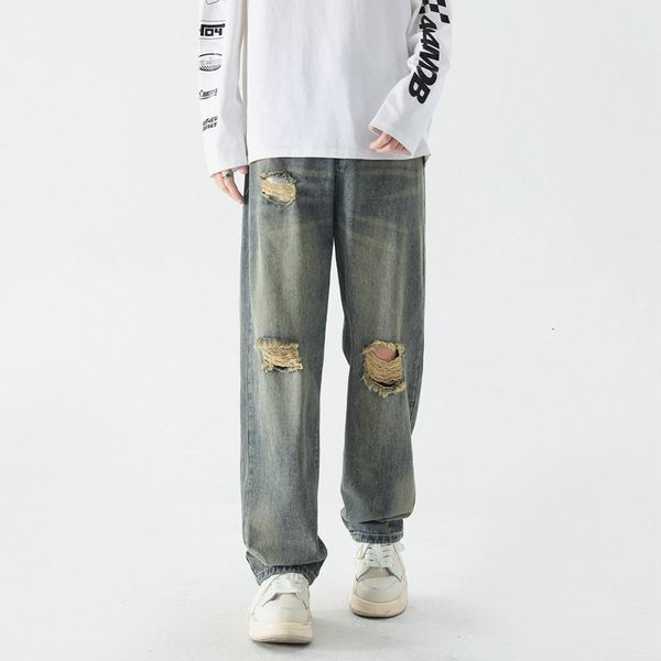 

men's jeans solid color ripped for men casual men's pants y2k 230418, Blue