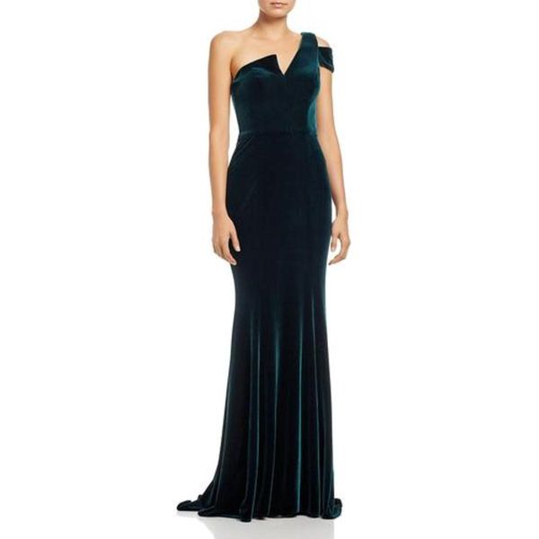 

women's formal evening dress velvet one shoulder dress, Black;red