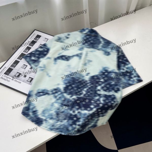 

xinxinbuy men designer tee t shirt 23ss tie dye bandanna pattern print denim short sleeve cotton women black green white xs-2xl, Black;brown