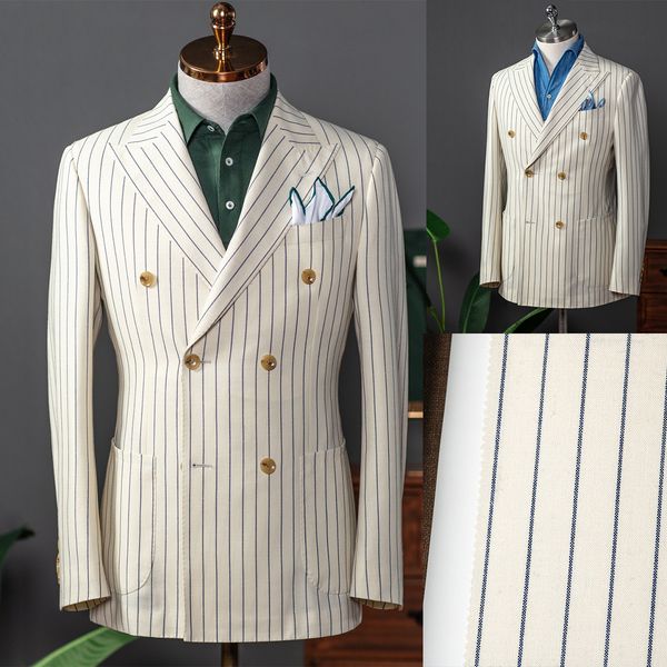 

two pieces wedding tuxedos men suits handsome stripe peaked lapel suit plaid double breasted three packets customized pockets coat pants cas, Black;gray