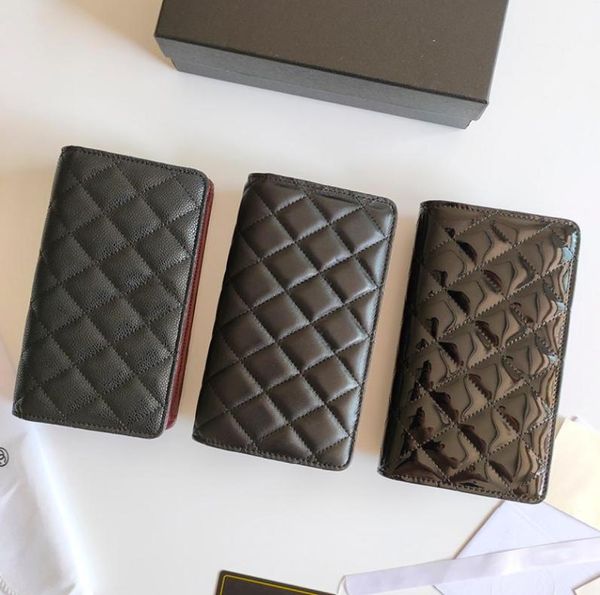 

women classic flap woc quilted coin purses black shiny patent leather lambskin and caviar wallets gold metal hardware card holders2087503, Red;black