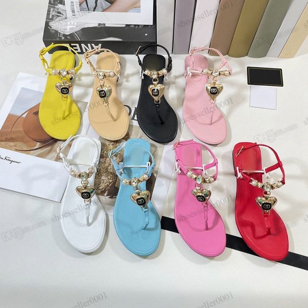 

designer summer sandals love clip toe crystal decoration women beach shoes classic fashion leather low heel outdoor comfortable flat casual, Black