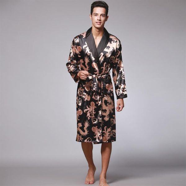 

dragon nightgown male bath robes silk pajamas mens long robes sleepwear home wear summer spring autumn plus size l xl xxl xxxl285s, Black;brown