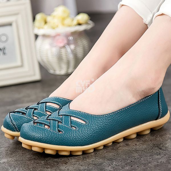 

sandals flat shoes female big size 4144 classic genuine leather loafer ladies breathable comfortable boat for women 230419, Black