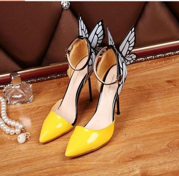 

ladies real leather 9cm high heel sandals buckle blackwhite solid sophia webster butterfly ornaments pillage yellow9733119, Black