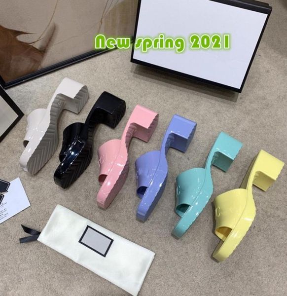 

beach slippers designer summer women shoes coarser heel flops patent leather lady half slipper metal luxury high heeled sandals1231075, Black