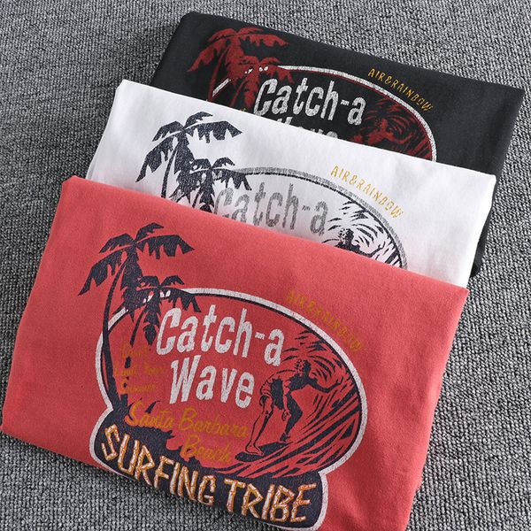 

men s t shirts summer american retro short sleeve o neck beach elements printed t shirt fashion 100 cotton washed old casual 230420, White;black