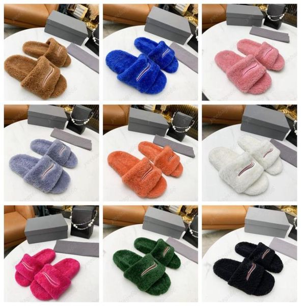 

slippers ladies wool slides winter fur fluffy furry warm letters sandals comfortable fuzzy girl flip flop slipper6693739, Black