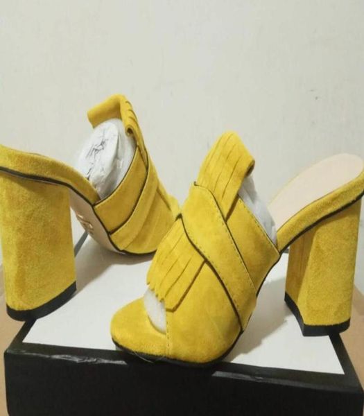 

realfine888 slippers 458051 5a suede 7cm midheel slide sandals for women size 3542 with shoes box8493772, Black