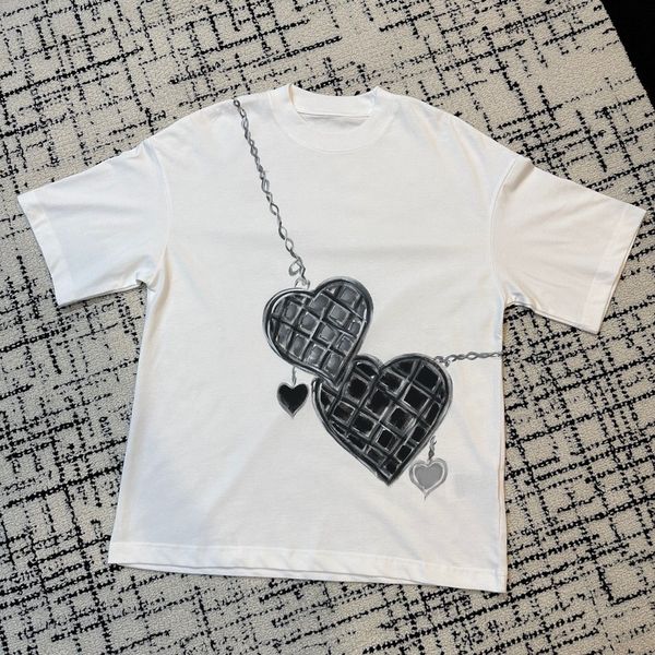 

2023 designer summer 100%cotton women's t-shirt short sleeve o-neck heart pattern casual female fashion loose shirt tees, White