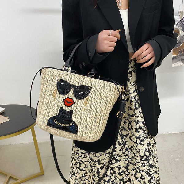 

shoulder bags large capacity straw woven bag for women 2023 new artistic beauty glasses hand fashion cross body bucket 230420