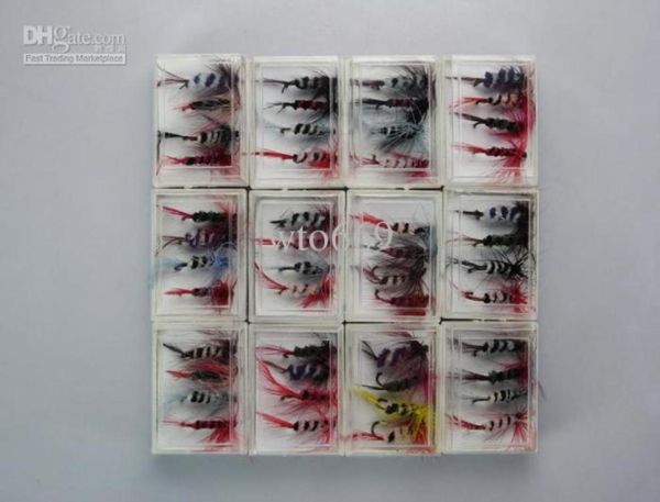 

48pcs fishing lure bait jigs fly trout flies hooks012349791509