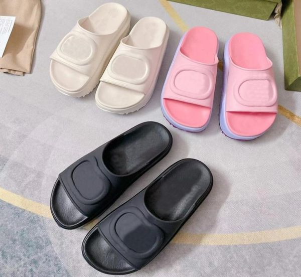 

2022 designer slippers fashion thick bottom sandals letter heightening slides lady platform wedges sandal beach high heel with box6279122, Black