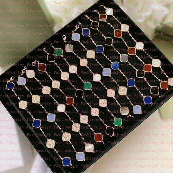 

fashion classic 4/four leaf clover charm bracelets bangle chain 18k gold agate shell mother-of-pearl for women girl wedding mother' day, Black