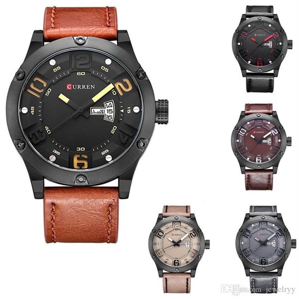 

curren new fashion casual quartz watch men brand luxury leather strap analog sports military week date wrist watch relogio mas3061, Slivery;brown