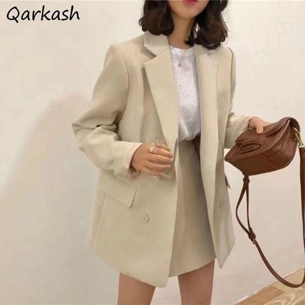 

pants blazers women double breasted solid minimalist loose autumn outwear office lady temperament basic allmatch cozy high street ins, White