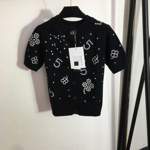 

23ss womens knits womens designer clothing logo embroidered hollowed out slim short sleeve knitted cardigan womens clothes, White
