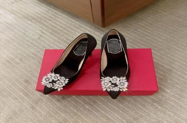 

2022 spring new shoes snowflake diamond buckle stiletto low pointed shallow mouth single shoes female celebrity style high he3272868, Black