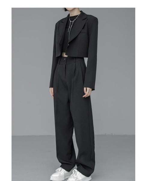 

pants loose women full sleeve short blazers jackets pants suits female casual ol quality trouser 2 pieces set 2022 spring autumn w284, White