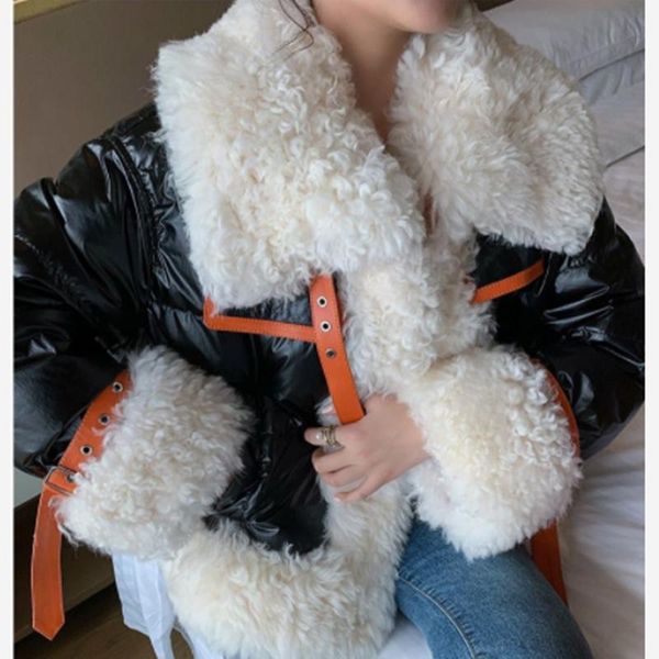 

parkas herstory winter patchwork jacket women 90% white duck down coat female faux fur jacket women's doublefaced fur coats 2022, Black