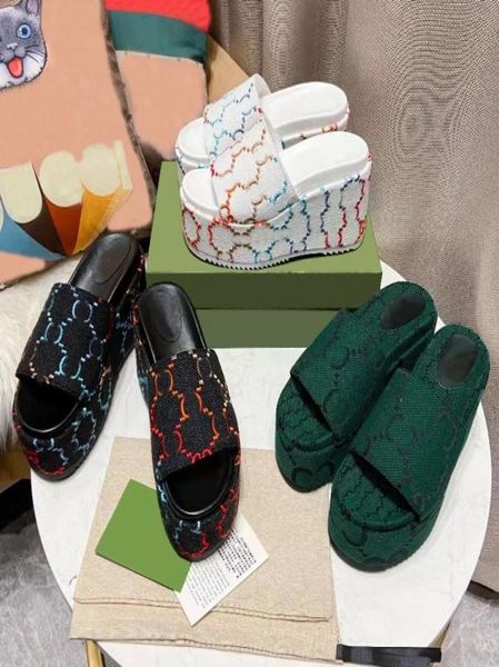 

designer slippers denim slippers platform sandals classic women sandals embroidered letter sandal thick bottom wedge shoes rubber 4501784, Black
