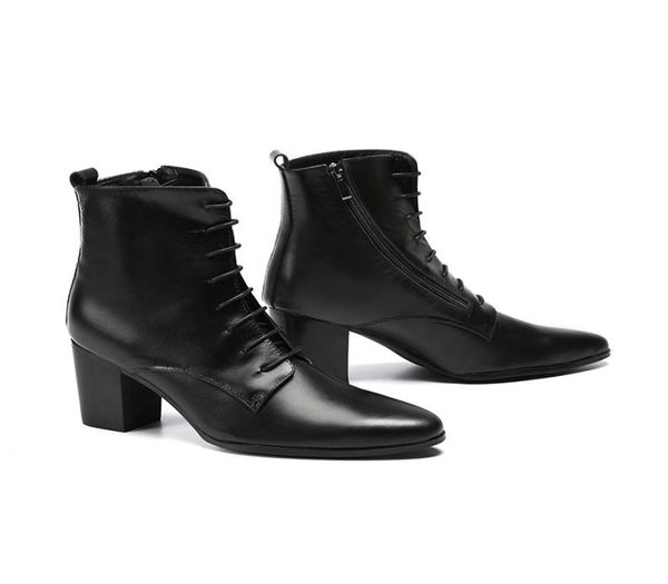 

men shoes cowboy boots black soft leather ankle boots thick heels mens high heels zapatos hombre vestir lace up man oxfords8483628