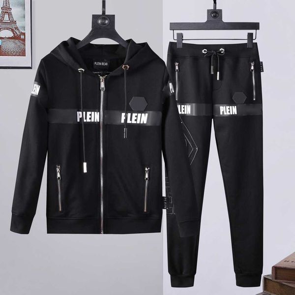 

trousers plein bear jacket mens hoodie crystal skull tracksuit men hoodies casual tracksuits jogger jackets pants sets sporting suit 741622m, Gray