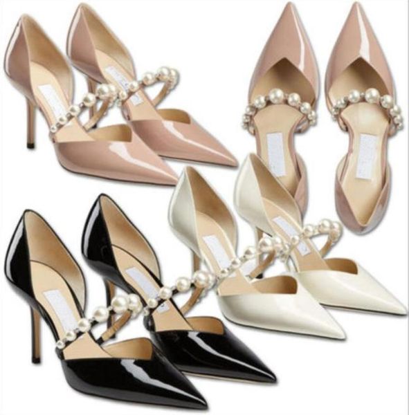 

women fashion dress shoes pumps luxury brands shoes high heel aurelie sandals latte patent leather pointed and pearl embellishment5401120, Black