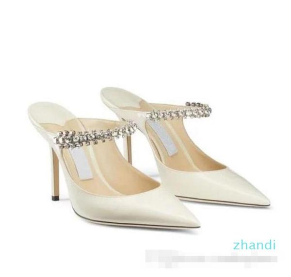 

grade linen patent leather mules with crystal strap 7cm 10cm designer heel with box eu 34 to 40 tradingbear9182006, Black