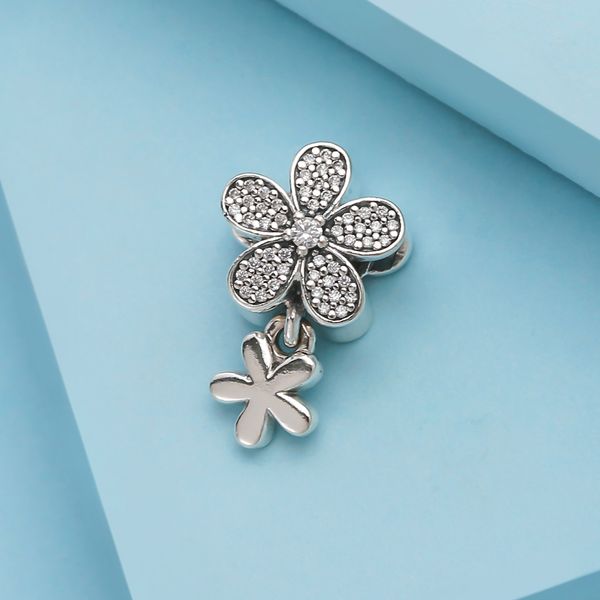 

925 sterling silver spring dazzling daisy duo, white enamel & clear cz bead fits european jewelry pandora style charm bracelets, Black