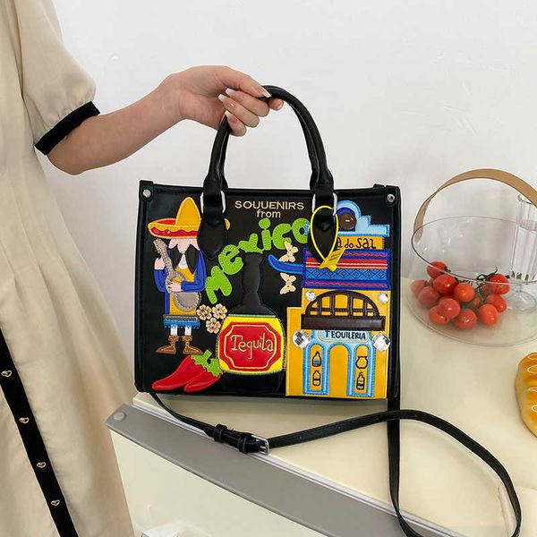 

shoulder bags large capacity bag women s new handheld messenger tote bag small embroidery graffiti mexican style shoulder 230420
