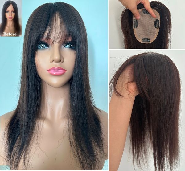 

4"x5" new silk french bang human hair er hairpiece cover forehead/top, Black;brown