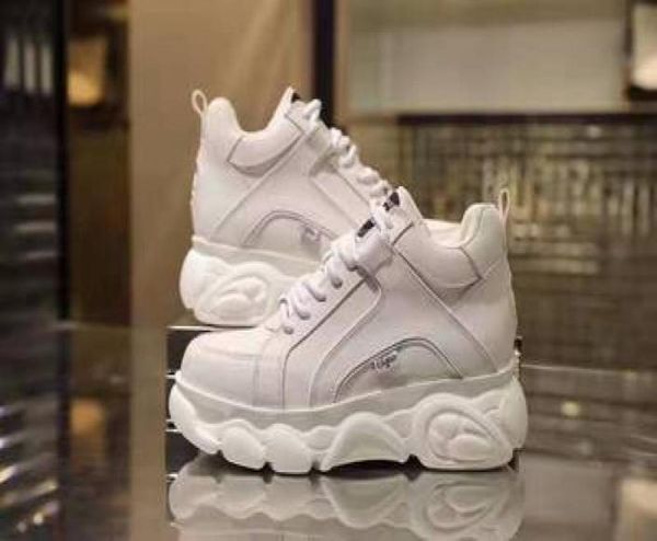 

buffalo london classic sneakers 1339 platform genuine leather laceup woman trainers classic 60mm lowshoes2512933, Black;white