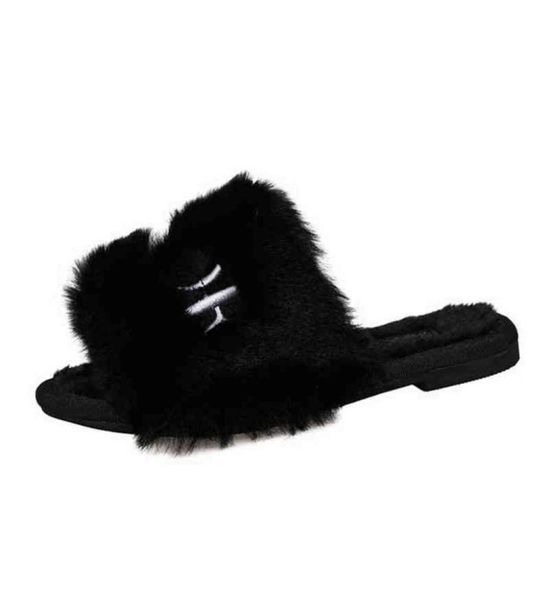 

women furry slippers fluffy faux fur slippers luxury brand designer shoes warm indoor flip flops fashion antislip female slides6130741, Black