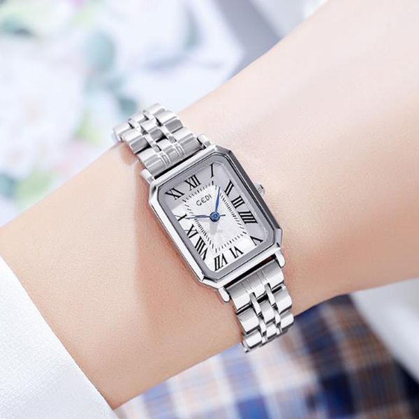 

designer watches watches fashion temperament retro small square luxury brand noble women's jewelry quartz-battrey moden water resisstan, Slivery;brown