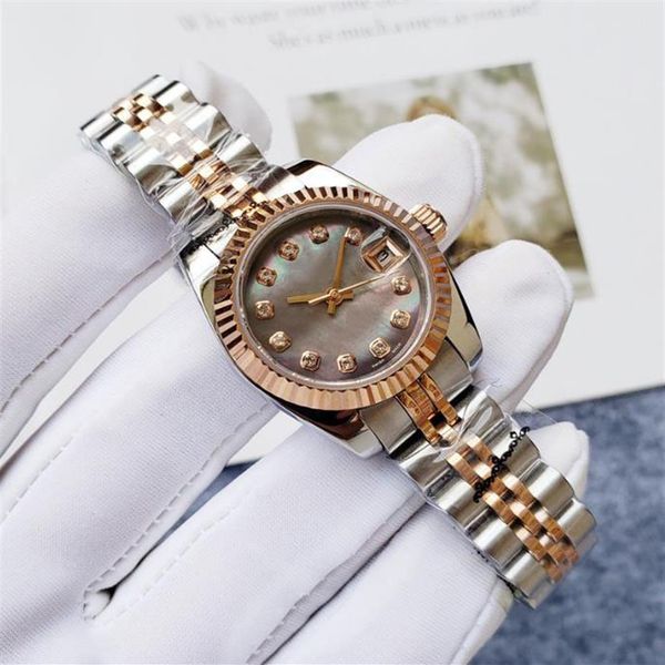 

26mm women's watches rose gold automatic mechanical crescent bezel stainless steel wristband fashion girl watch gift209u, Slivery;golden