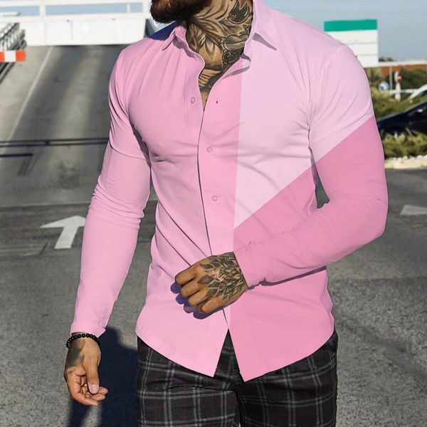 

men's casual shirts men's pink shirt autumn casual turn-down collar streetwear color block print beach long sleeve oversize shirt, White;black