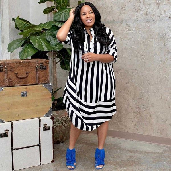 

womens fashion casual dress striped lapel short sleeve shirt, Black;gray