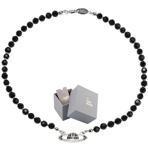 

saturn black crystal single layer full diamond necklace punk dark style collarbone chain can be worn by men and women with box250u, Silver