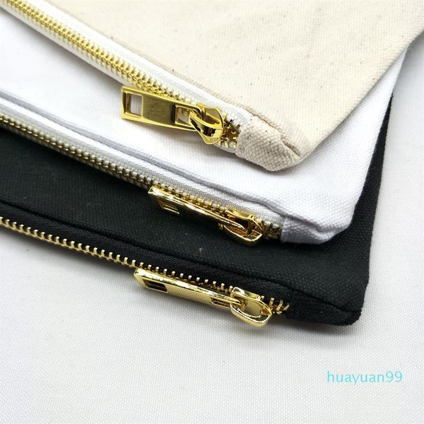 

new-7x10in blank canvas makeup bag with matching color lining golden zip black white ivory cosmetic bag toiletry bag stock availab224c