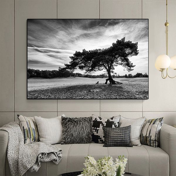 

modern living room wall painting nordic black and white cloud landscape black tree posters and printed canvas painting quadros interior mura