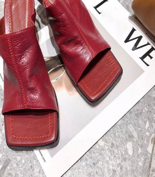 

luxury high heel sandals wrinkled sheepskin muller shoes women high heels thin heels leather sandals8362324, Black