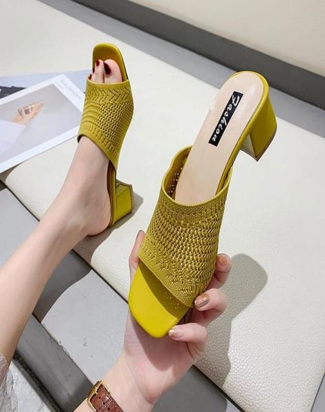 

slippers summersandals women039s shoes ladies muller sandals open toe square high heel heels women 35392789805, Black
